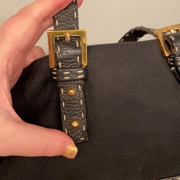 Fendi Twill Canvas & Leather Trim Studded Selleria Handbag - Picture 9 of 9